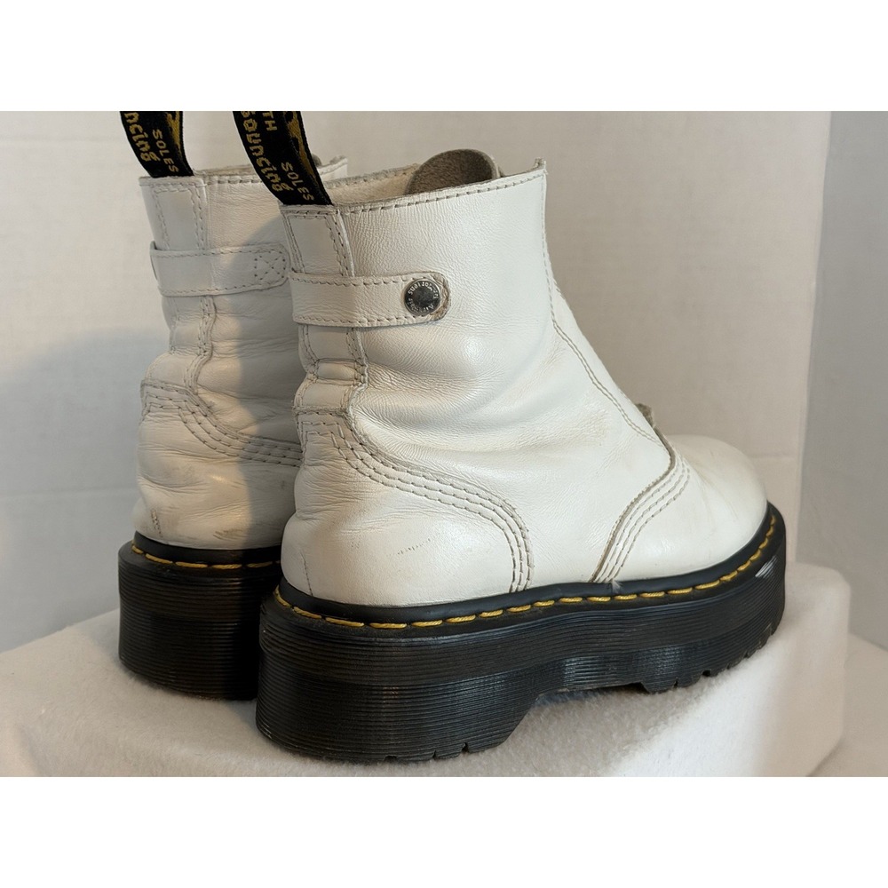 Dr Martens Jetta Combat Boots Women sz 7 White Leather Front Zip Platform Ankle - Picture 3 of 8